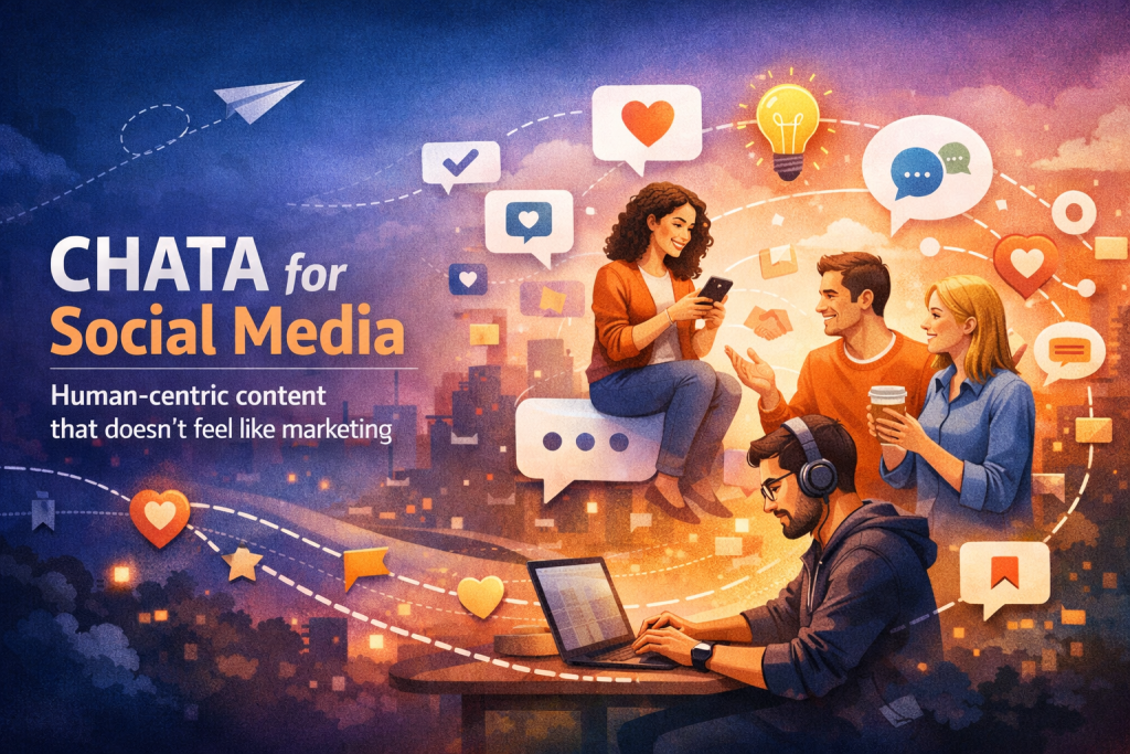 CHATA for Social Media cover image illustrating human-centric content, authentic conversations, and meaningful digital connection.