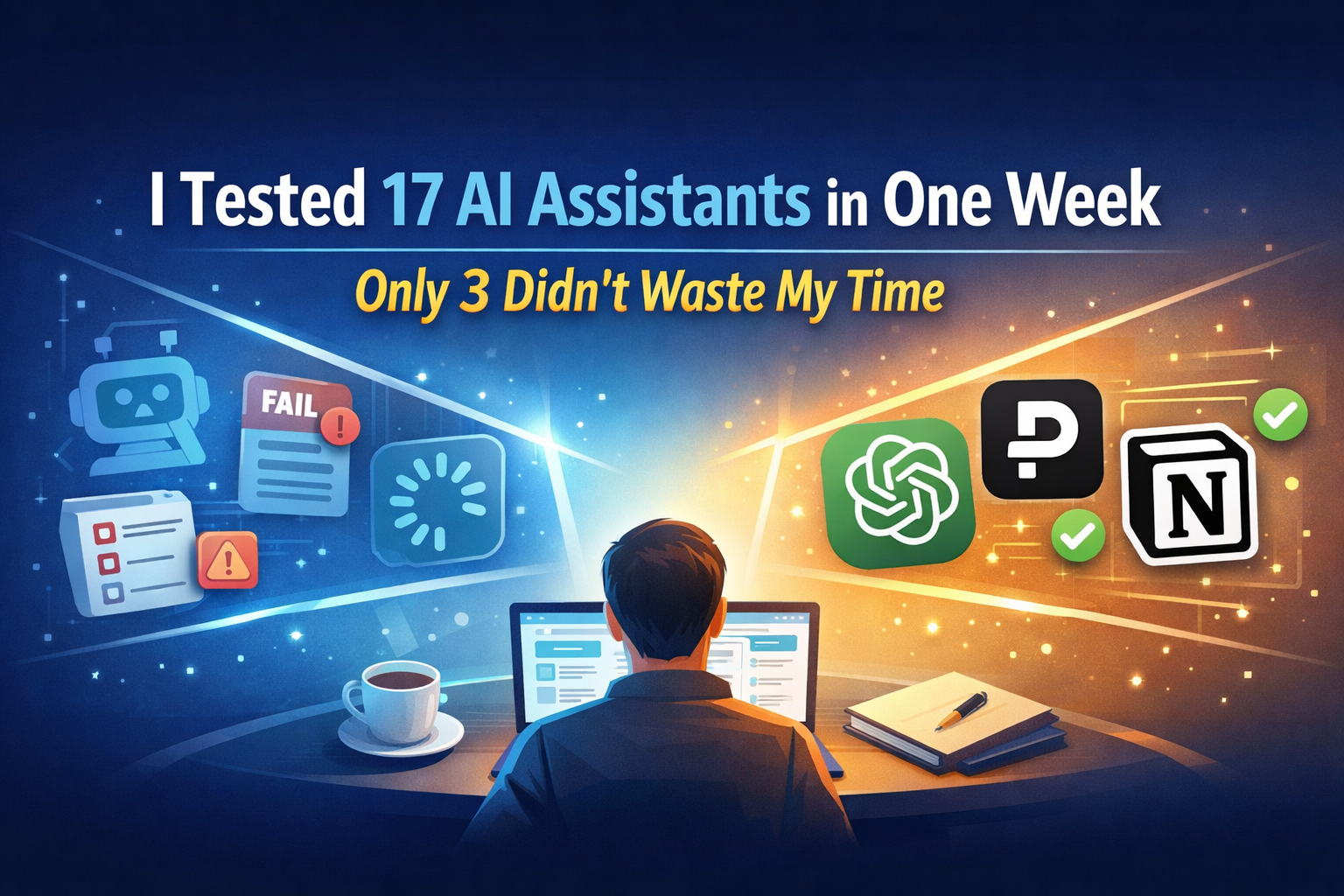 Visual comparison of AI assistants showing which tools save time and which fail, based on testing 17 AI assistants in one week.